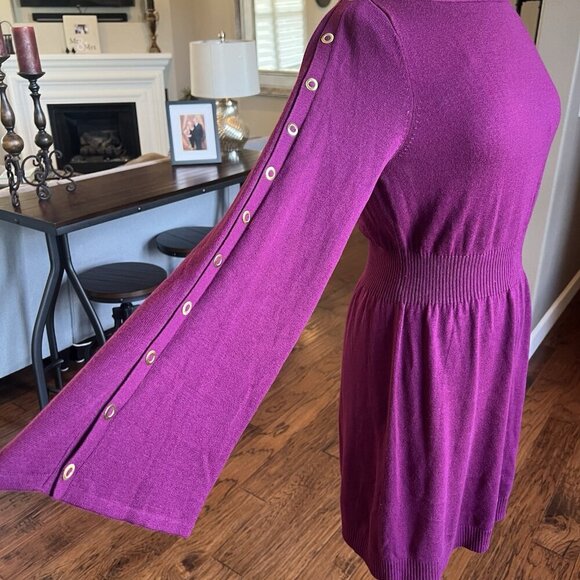 Laundry by Shelli Segal Dress Womens Size Large Bell Snap Sleeves Boat Neck Wine - Picture 11 of 16